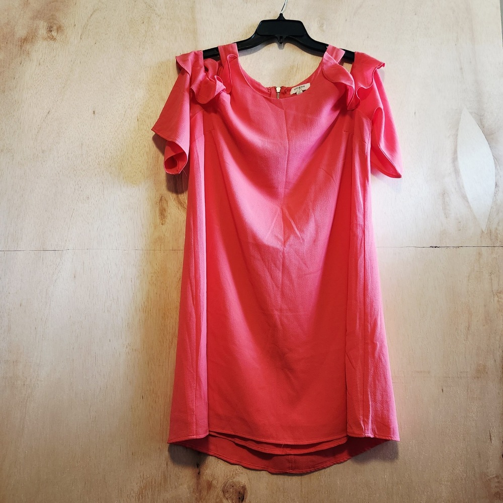 Umgee USA Womens Coral Pink Cold Shoulder Ruffle Sleeve Shift Dress Size M